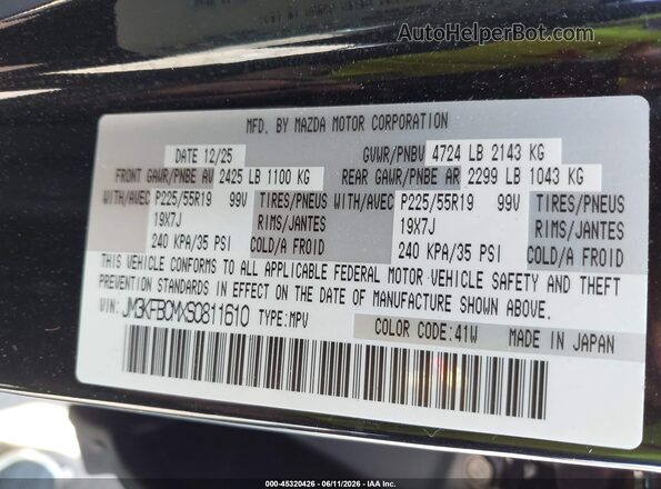 JM3KFBCMXS0811610 2025 MAZDA CX-5 Black Widok komory silnika