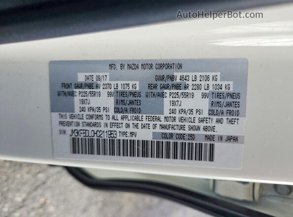 JM3KFBDL0H0211953 2017 MAZDA CX-5 White Widok naklejki z numerem VIN