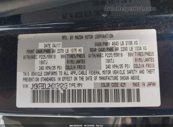JM3KFBDL2H0134213 2017 MAZDA CX-5 Dark Blue Engine compartment view