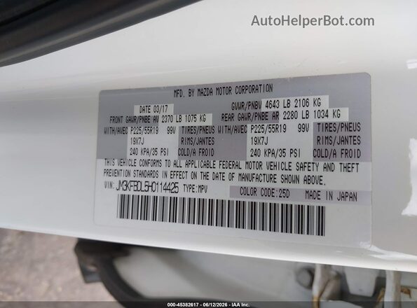 JM3KFBDL5H0114425 2017 MAZDA CX-5 Белый Вид подкапотного пространства