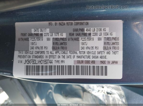 JM3KFBDLXH0169744 2017 MAZDA CX-5 Blue Widok komory silnika