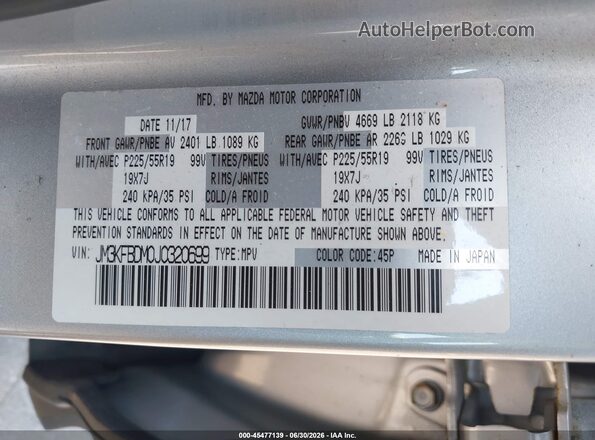 JM3KFBDM0J0320699 2018 MAZDA CX-5 Silver Engine compartment view