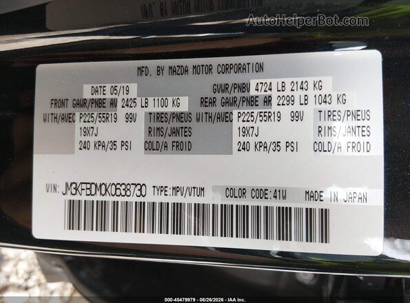 JM3KFBDM0K0638730 2019 MAZDA CX-5 Black Engine compartment view