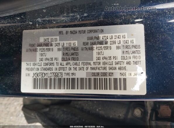 JM3KFBDM1L0799878 2020 MAZDA CX-5 Dark Blue 