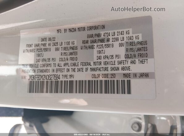 JM3KFBDM2N0627684 2022 MAZDA CX-5 White Widok komory silnika