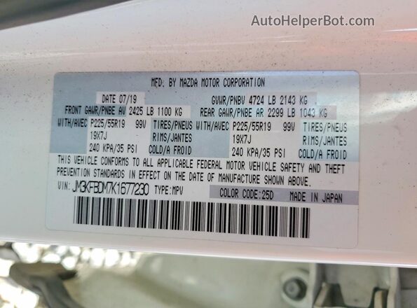 JM3KFBDM7K1677230 2019 MAZDA CX-5 Белый Вид наклейки с VIN-кодом