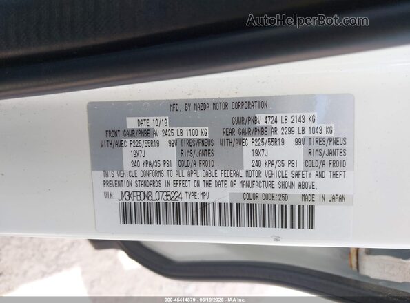 JM3KFBDM8L0735224 2020 MAZDA CX-5 White Engine compartment view