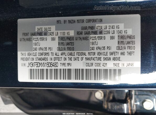 JM3KFBDMXN1606480 2022 MAZDA CX-5 Blue Engine compartment view