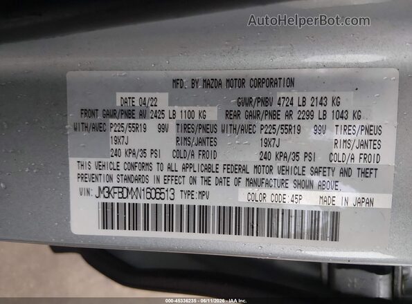 JM3KFBDMXN1606513 2022 MAZDA CX-5 Silver Vista del compartimento del motor