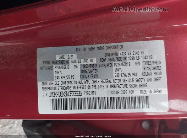 JM3KFBEM3N0533635 2022 MAZDA CX-5 Red Vista del compartimento del motor
