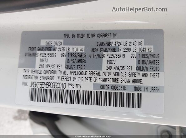 JM3KFBEM6R0390010 2024 MAZDA CX-5 White Engine compartment view