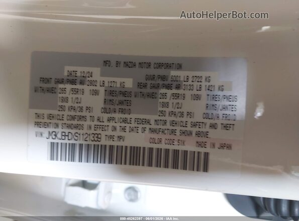 JM3KJBHDXS1121339 2025 MAZDA CX-70 White ძრავის განყოფილების ხედი