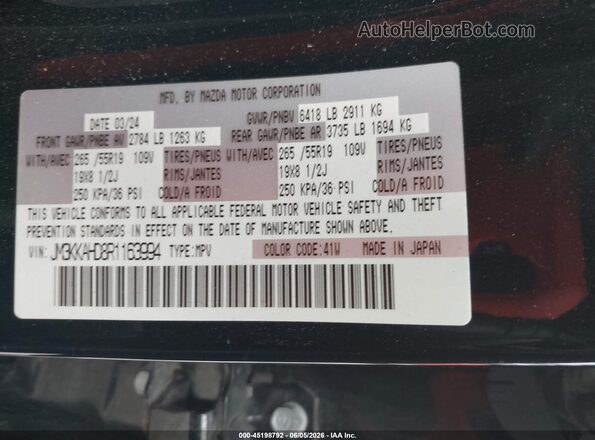 JM3KKAHD8R1163994 2024 MAZDA CX-90 Black Widok komory silnika