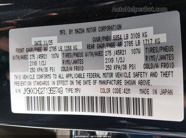 JM3KKCHD2T1369749 2026 MAZDA CX-90 Navy Շարժիչի բաժամունքի տեսք