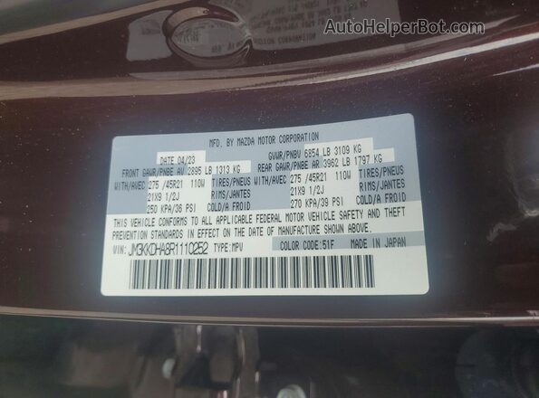 JM3KKDHA8R1110252 2024 MAZDA CX-90 Red Vista de la etiqueta del VIN