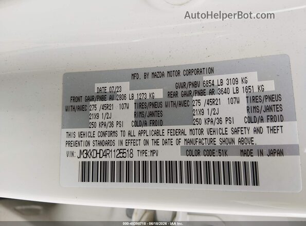 JM3KKDHD4R1125518 2024 MAZDA CX-90 White Widok komory silnika