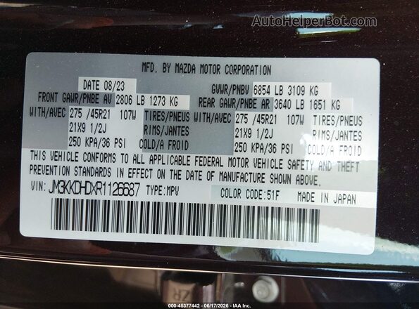 JM3KKDHDXR1126687 2024 MAZDA CX-90 Red Շարժիչի բաժամունքի տեսք