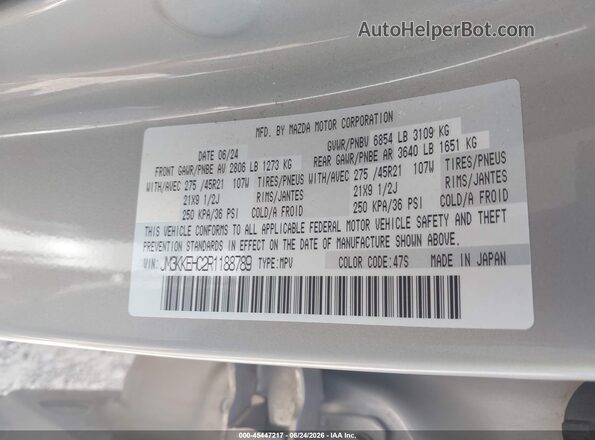 JM3KKEHC2R1188789 2024 MAZDA CX-90 Cream Engine compartment view