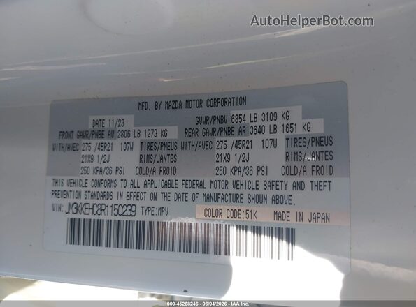 JM3KKEHC8R1150239 2024 MAZDA CX-90 Белый Вид подкапотного пространства