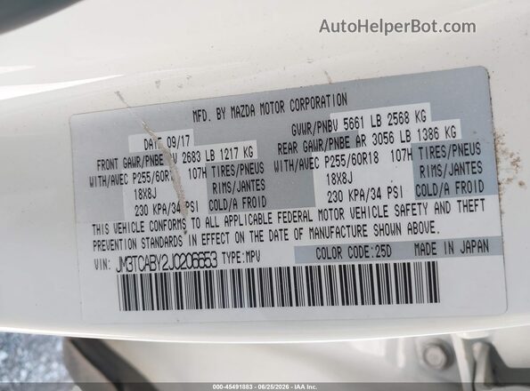 JM3TCABY2J0206653 2018 MAZDA CX-9 Белый Вид подкапотного пространства