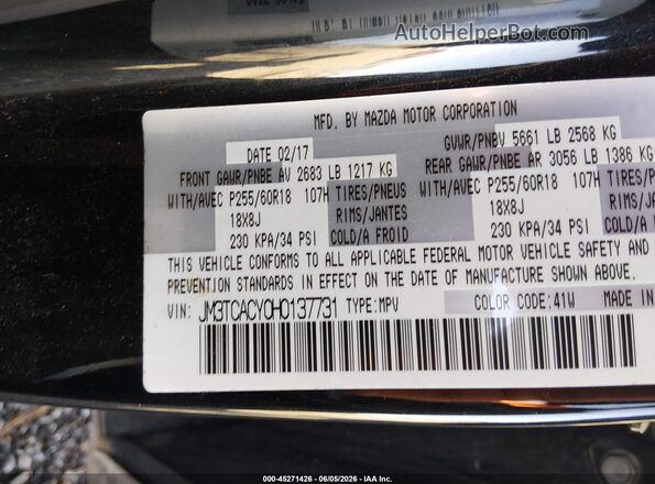 JM3TCACY0H0137731 2017 MAZDA CX-9 Black Вид підкапотного простору