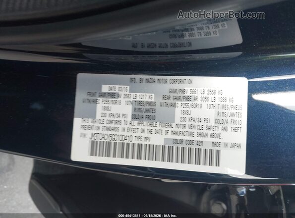 JM3TCACY6G0100410 2016 MAZDA CX-9 Dark Blue Engine compartment view