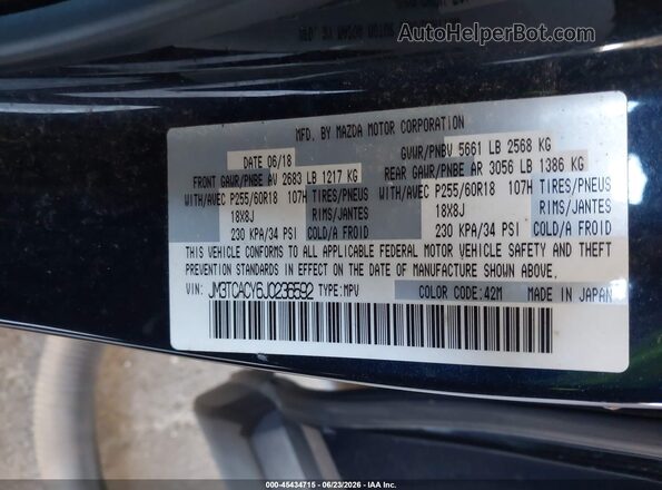 JM3TCACY6J0236592 2018 MAZDA CX-9 Black Շարժիչի բաժամունքի տեսք
