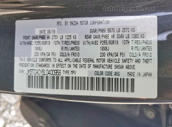 JM3TCACY6L0400958 2020 MAZDA CX-9 Gray Widok naklejki z numerem VIN