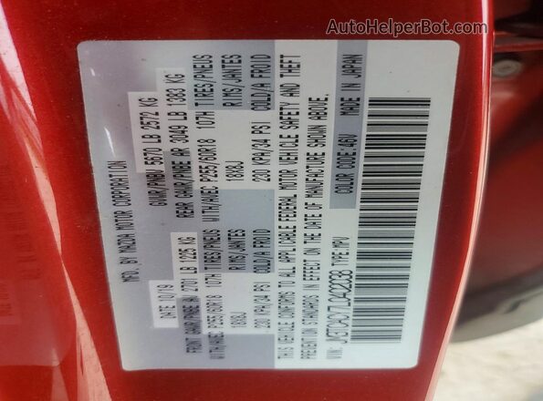 JM3TCACY7L0402038 2020 MAZDA CX-9 Red VIN კოდის სტიკერის ხედი