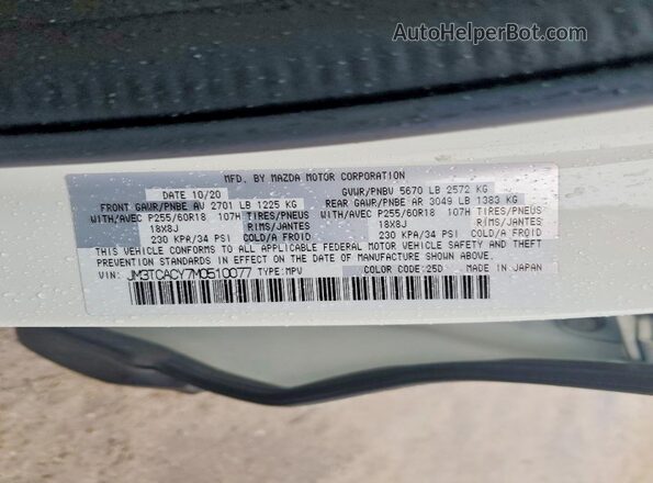 JM3TCACY7M0510077 2021 MAZDA CX-9 White VIN կոդի պիտակի տեսք