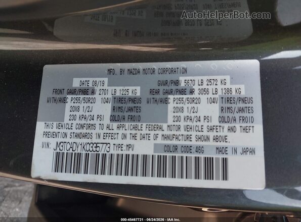 JM3TCADY1K0335773 2019 MAZDA CX-9 Gray Engine compartment view