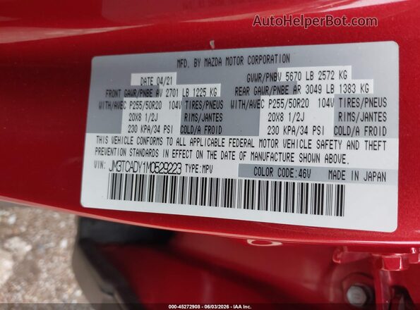 JM3TCADY1M0529223 2021 MAZDA CX-9 Red Engine compartment view