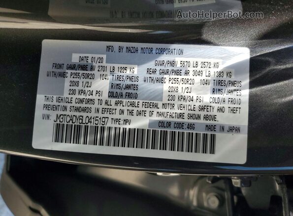 JM3TCADY6L0415197 2020 MAZDA CX-9 Charcoal VIN კოდის სტიკერის ხედი