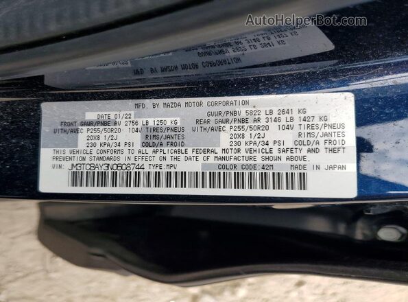 JM3TCBAY3N0608744 2022 MAZDA CX-9 Blue VIN կոդի պիտակի տեսք