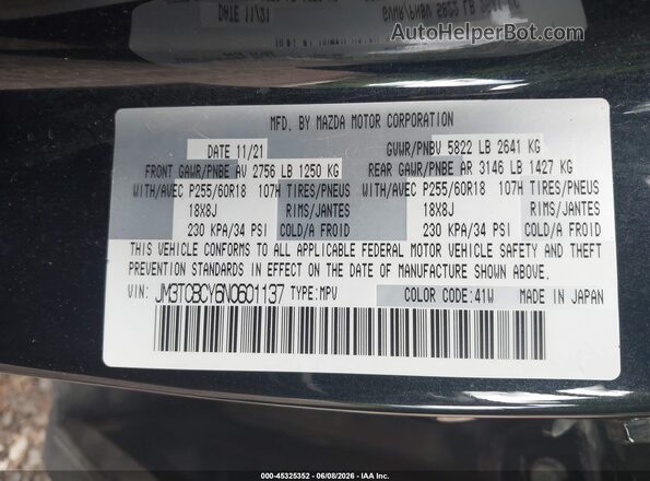 JM3TCBCY6N0601137 2022 MAZDA CX-9 Black Engine compartment view