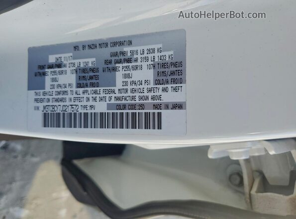 JM3TCBCY7J0217572 2018 MAZDA CX-9 White VIN sticker view