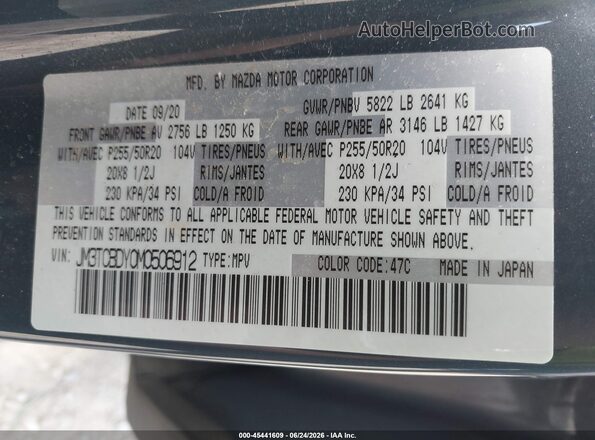 JM3TCBDY0M0506912 2021 MAZDA CX-9 Blue Engine compartment view