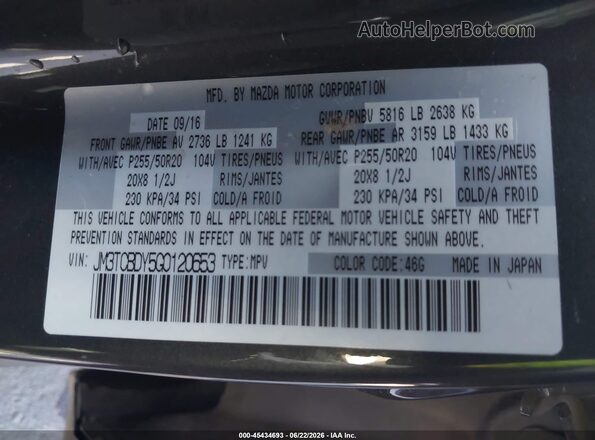 JM3TCBDY5G0120653 2016 MAZDA CX-9 Gray Engine compartment view
