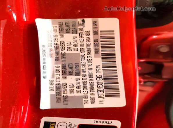 JM3TCBDY6G0119902 2016 MAZDA CX-9 Red Vista de la etiqueta del VIN