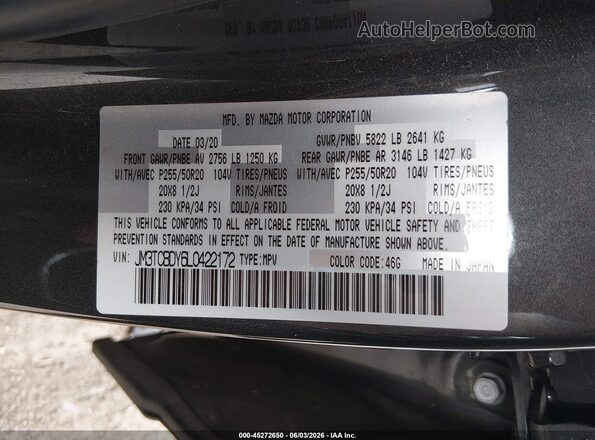 JM3TCBDY6L0422172 2020 MAZDA CX-9 Серый Вид подкапотного пространства