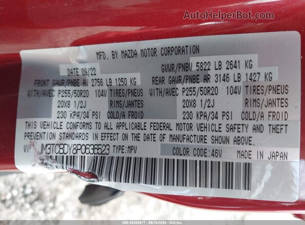 JM3TCBDY8P0636523 2023 MAZDA CX-9 Red ძრავის განყოფილების ხედი