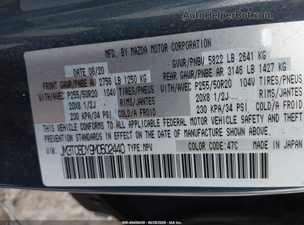 JM3TCBDY9M0502440 2021 MAZDA CX-9 Blue Vista del compartimento del motor