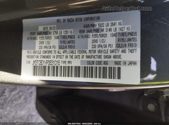 JM3TCBDYXP0631016 2023 MAZDA CX-9 Gray Շարժիչի բաժամունքի տեսք