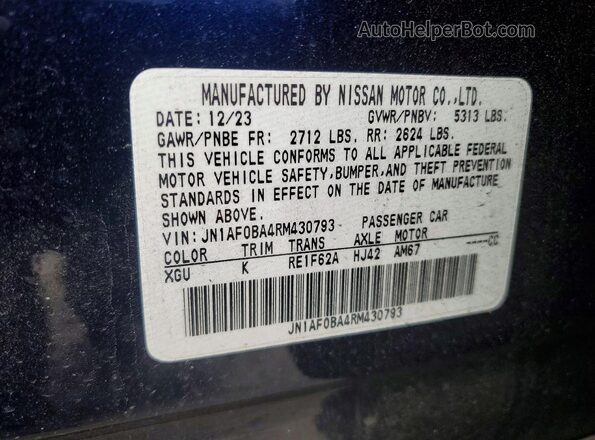 JN1AF0BA4RM430793 2024 NISSAN ARIYA Blue VIN կոդի պիտակի տեսք