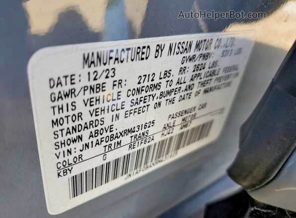JN1AF0BAXRM431625 2024 NISSAN ARIYA Серый Вид наклейки с VIN-кодом