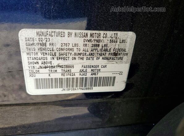 JN1BF0BA1PM408865 2023 NISSAN ARIYA Blue Vista de la etiqueta del VIN