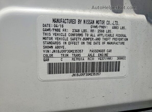 JN1BJ0RP3GM235357 2016 INFINITI QX50 White 
