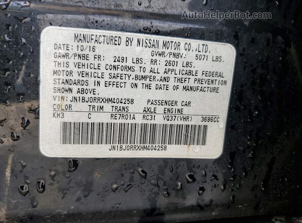 JN1BJ0RRXHM404258 2017 INFINITI QX50 Черный Вид наклейки с VIN-кодом