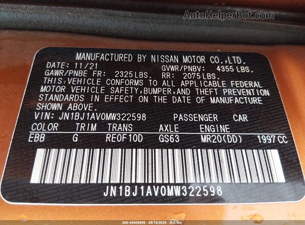 JN1BJ1AV0MW322598 2021 NISSAN ROGUE Orange Շարժիչի բաժամունքի տեսք