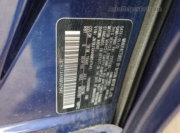 JN1BJ1AV4NW347845 2022 NISSAN ROGUE Blue VIN կոդի պիտակի տեսք